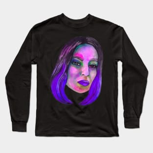 Violet watercolor girl portrait Long Sleeve T-Shirt